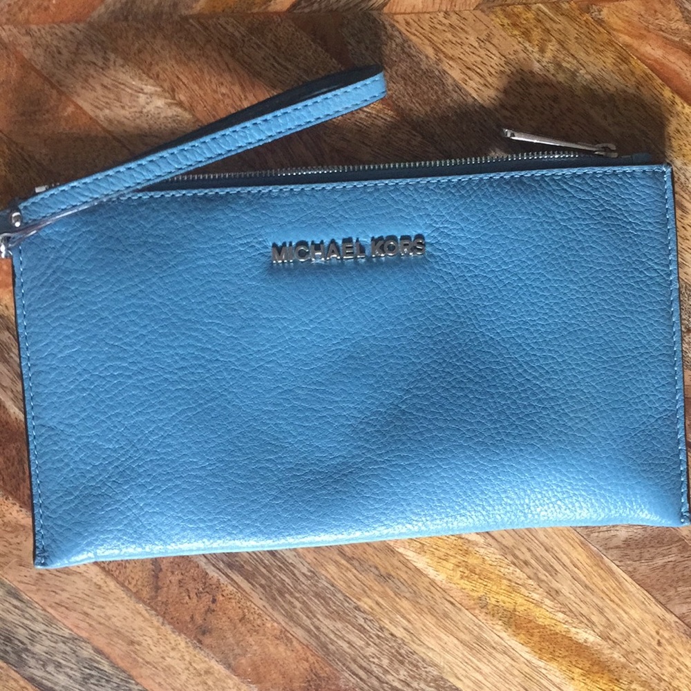 Michael kors baby blue clutch/wristlet